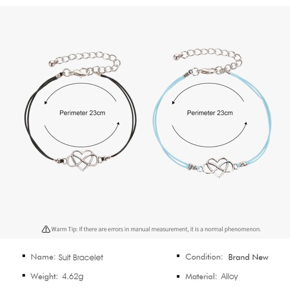 3/$35 2 Pcs Set Heart Infinity String Bracelets Rope Black & White Jewelry - Picture 4 of 6